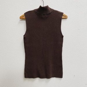 Jeanne Pierre MODERN dark brown turtleneck tank top sweater shirt M